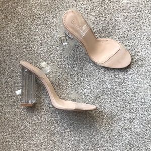 Boohoo nude lucite block heels